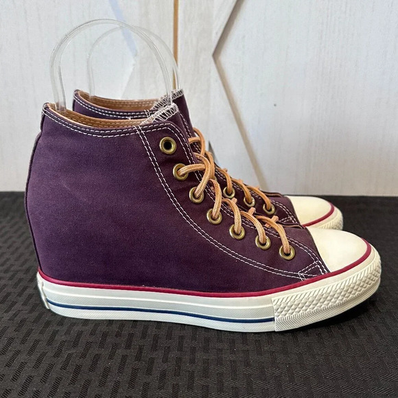 Converse Chuck Taylor Lux Mid Wedge Sneakers in Maroon - Picture 2 of 10